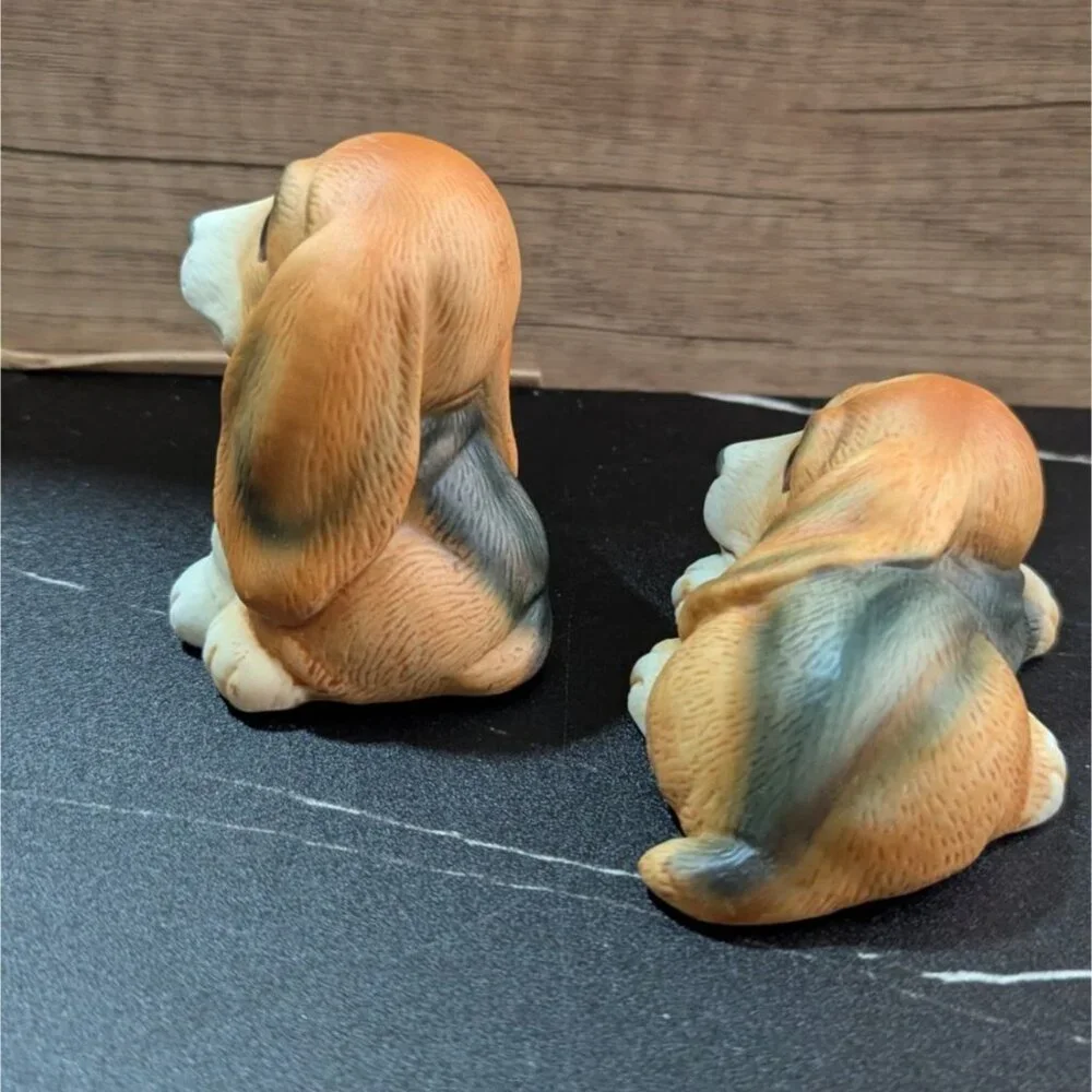 Vintage‎ Homco Basset Hound Figurines Set Of 3 Hand-Painted Ceramic Collectibles